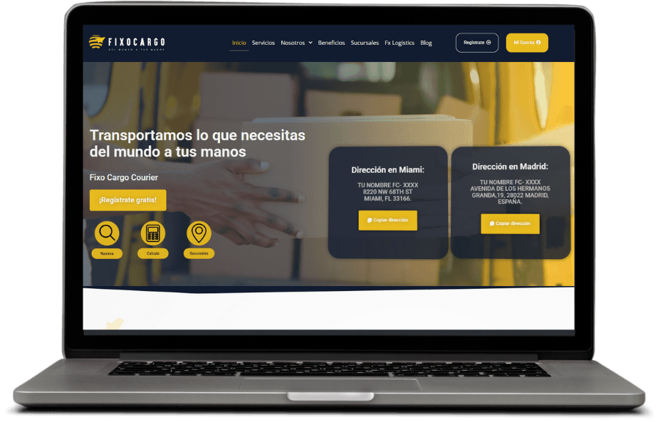 Web de Fixo Cargo en una laptop