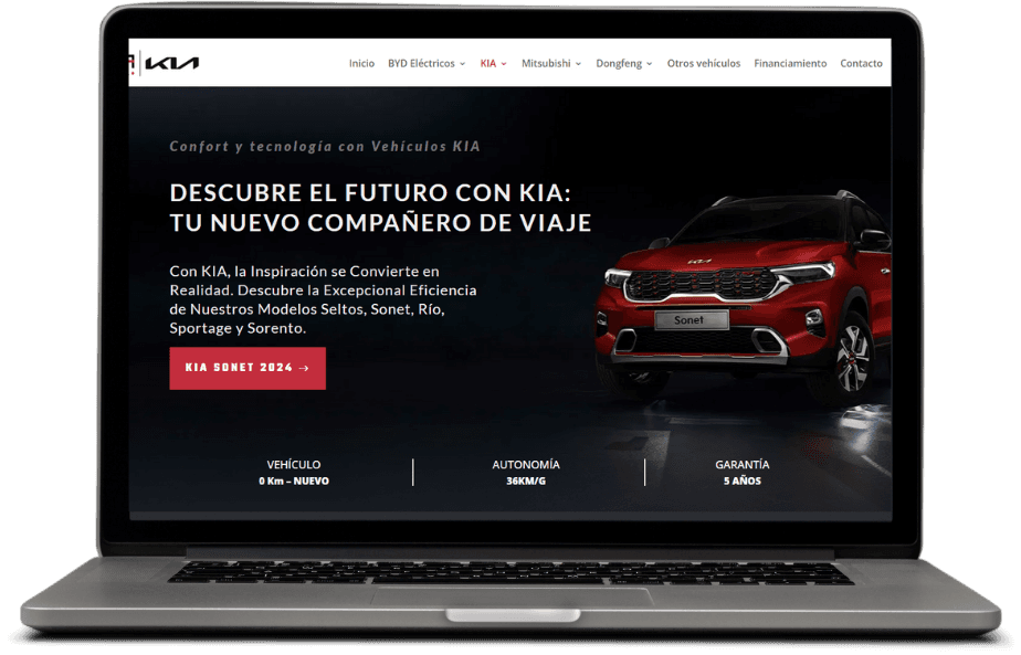 Web de Kia · Bella Vista Mall en una laptop