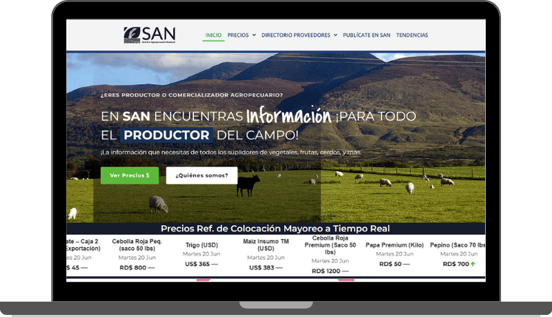 Web de Servicio Agropecuario Nacional en una laptop